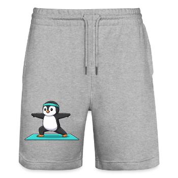 Yoga-Pinguinvogel in Kriegerhaltung - Stanley/Stella Unisex Bio Joggingshorts Trainer  - Grau meliert - Vorne - Nik (191cm) & Marisol (170cm)