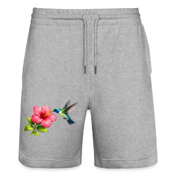 Hummingbird on the red hibiscus - Stanley/Stella Trainer Unisex Organic Jogging Shorts - heather grey - Front - Nik (191cm) & Marisol (170cm)