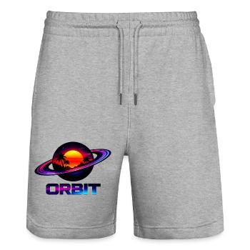 Geometrische Saturn-Umlaufbahn Retro Synthwave 80s - Stanley/Stella Unisex Bio Joggingshorts Trainer  - Grau meliert - Vorne - Nik (191cm) & Marisol (170cm)