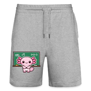 Kawaii debt revenge with chalk axolotl - Stanley/Stella Trainer Unisex Organic Jogging Shorts - heather grey - Front - Nik (191cm) & Marisol (170cm)