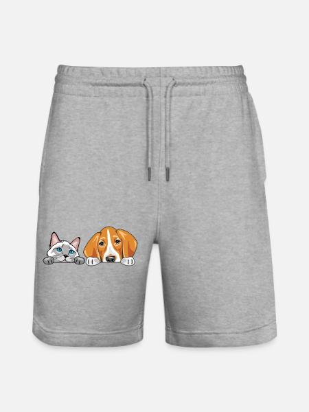 Peeking_Siamese_cat_and_Foxhound_dog - Stanley/Stella Trainer Unisex Organic Jogging Shorts - heather grey