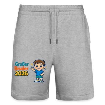 Big Brother 2026 Kids Gift - Stanley/Stella Trainer Unisex Organic Jogging Shorts - heather grey - Front - Nik (191cm) & Marisol (170cm)