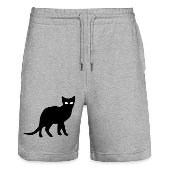 Katze schwarz Silhouette Geschenk Katzenliebhaber - Stanley/Stella Unisex Bio Joggingshorts Trainer  - Grau meliert - Vorne - Nik (191cm) & Marisol (170cm)