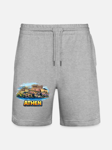 Athens Acropolis Island Illustration - Stanley/Stella Trainer Unisex Organic Jogging Shorts - heather grey