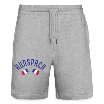 Hunspach Crossed French Flags Emblem - Stanley/Stella Trainer Unisex Organic Jogging Shorts - heather grey - Front - Nik (191cm) & Marisol (170cm)