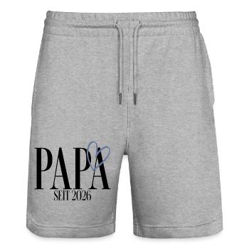Papa depuis 2026 - Short de jogging bio TRAINER Stanley/Stella unisexe - gris chiné - Devant - Nik (191cm) & Marisol (170cm)