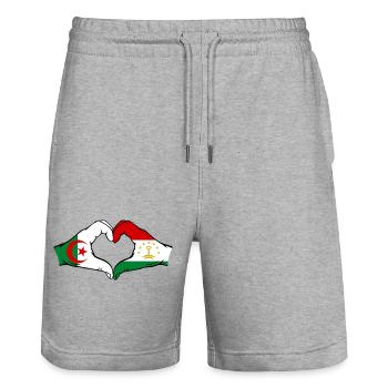 Tajikistan Algeria Flag Hands Heart Shape - Stanley/Stella Trainer Unisex Organic Jogging Shorts - heather grey - Front - Nik (191cm) & Marisol (170cm)
