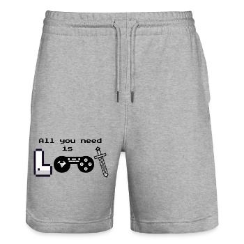 Pixel Logo Gaming "All you need is loot" - Stanley/Stella Unisex Bio Joggingshorts Trainer  - Grau meliert - Vorne - Nik (191cm) & Marisol (170cm)