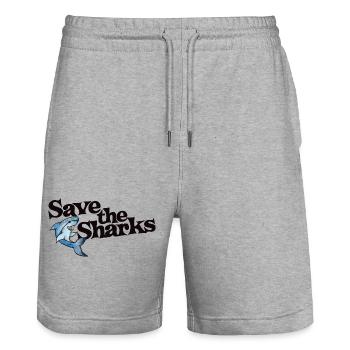 Save the Sharks Ocean Graphic - Stanley/Stella Trainer Unisex Organic Jogging Shorts - heather grey - Front - Nik (191cm) & Marisol (170cm)