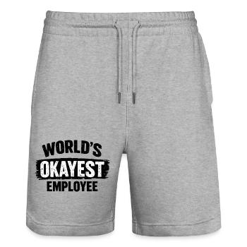 World's okayest employee colleagues - Stanley/Stella Trainer Unisex Organic Jogging Shorts - heather grey - Front - Nik (191cm) & Marisol (170cm)