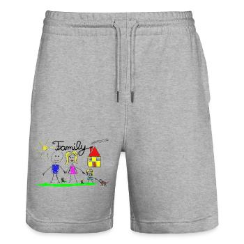 Dessin de lignes familiales - Short de jogging bio TRAINER Stanley/Stella unisexe - gris chiné - Devant - Nik (191cm) & Marisol (170cm)