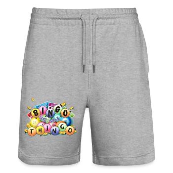 Le bingo, c’est mon truc de jeu porte-bonheur, le design des joueurs de soirées de jeu - Short de jogging bio TRAINER Stanley/Stella unisexe - gris chiné - Devant - Nik (191cm) & Marisol (170cm)
