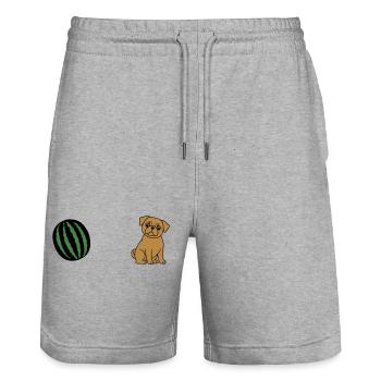 Pug & Melon - Stanley/Stella Trainer Unisex Organic Jogging Shorts - heather grey - Front - Nik (191cm) & Marisol (170cm)