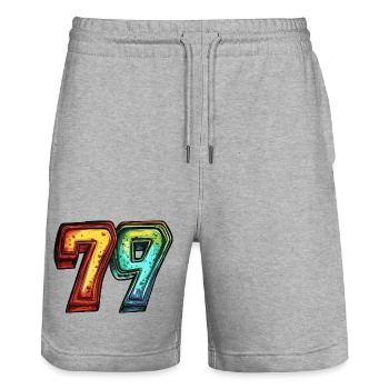 79 Zahl Bunt - Stanley/Stella Unisex Bio Joggingshorts Trainer  - Grau meliert - Vorne - Nik (191cm) & Marisol (170cm)
