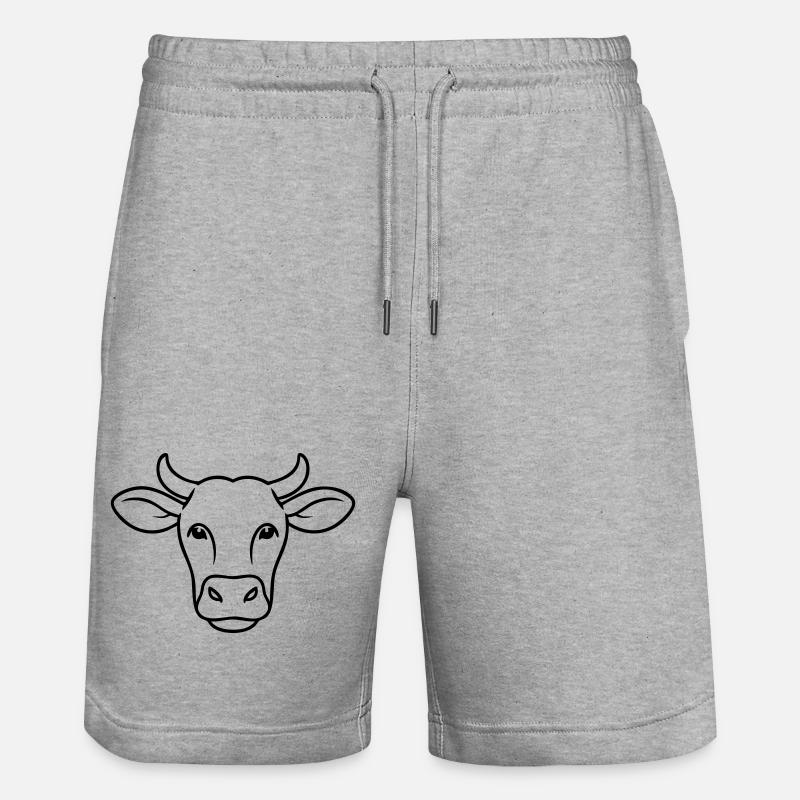 Kuh Kopf Line Art Minimal - Stanley/Stella Unisex Bio Joggingshorts Trainer  - Grau meliert