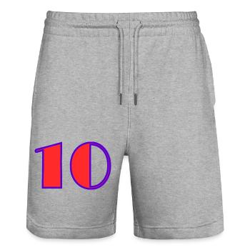 10. 10 JAHRE. 10-JÄHRIGES JUBILÄUM. 10-JÄHRIGES JUBILÄUM. - Stanley/Stella Unisex Bio Joggingshorts Trainer  - Grau meliert - Vorne - Nik (191cm) & Marisol (170cm)