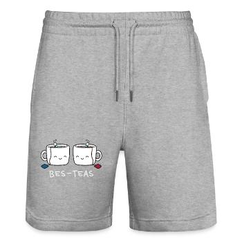 Bes-teas – Kawaii Friendship Tea Pun - Stanley/Stella Trainer Unisex Organic Jogging Shorts - heather grey - Front - Nik (191cm) & Marisol (170cm)