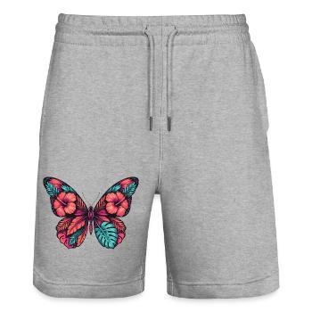 Tropischer Blütenfalterzauber - Stanley/Stella Unisex Bio Joggingshorts Trainer  - Grau meliert - Vorne - Nik (191cm) & Marisol (170cm)