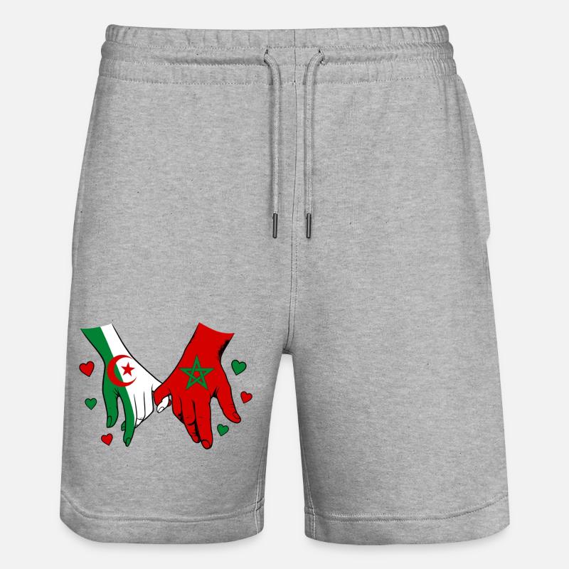 Algérie-Maroc Drapeau main dans la main - Short de jogging bio TRAINER Stanley/Stella unisexe - gris chiné