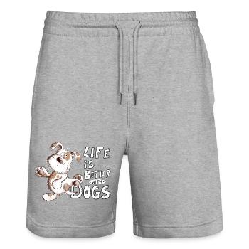 Hunde Cartoon Life IS Better With Dogs - Stanley/Stella Unisex Bio Joggingshorts Trainer  - Grau meliert - Vorne - Nik (191cm) & Marisol (170cm)