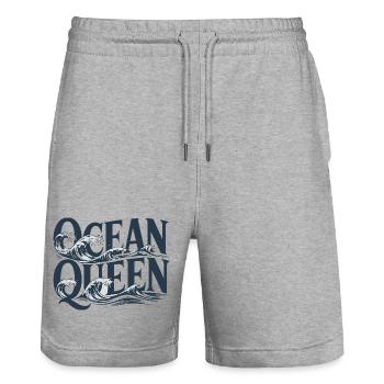 Ocean Queen - Conception typographique des vagues - Short de jogging bio TRAINER Stanley/Stella unisexe - gris chiné - Devant - Nik (191cm) & Marisol (170cm)