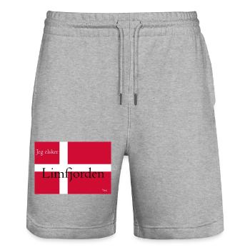 Danish flag: Jeg elsker Limfjorden - Stanley/Stella Trainer Unisex Organic Jogging Shorts - heather grey - Front - Nik (191cm) & Marisol (170cm)