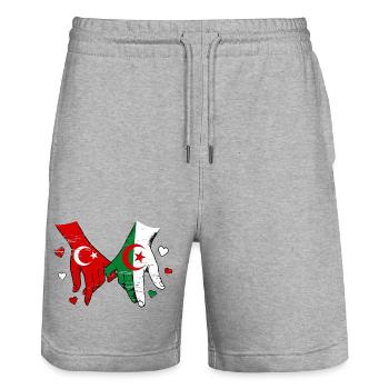 Prise de main du drapeau de la Turquie Algérie utilisée - Short de jogging bio TRAINER Stanley/Stella unisexe - gris chiné - Devant - Nik (191cm) & Marisol (170cm)