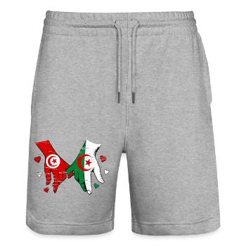 Tunisie-Algérie Drapeau main dans la main - Short de jogging bio TRAINER Stanley/Stella unisexe - gris chiné - Devant - Nik (191cm) & Marisol (170cm)