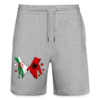 Algeria Albania Flags Holding Hands - Stanley/Stella Trainer Unisex Organic Jogging Shorts - heather grey - Front - Nik (191cm) & Marisol (170cm)