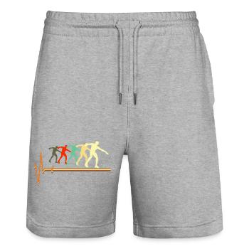 Shot Put Evolution Retro Herzschlag Pulskunst - Stanley/Stella Unisex Bio Joggingshorts Trainer  - Grau meliert - Vorne - Nik (191cm) & Marisol (170cm)