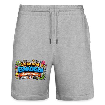 Ich bin nicht erwachsen Spruch Cartoon - Stanley/Stella Unisex Bio Joggingshorts Trainer  - Grau meliert - Vorne - Nik (191cm) & Marisol (170cm)
