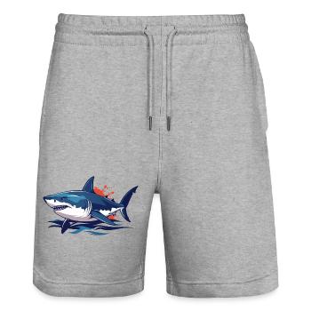 Motif dangereux de sang de requin éclaboussé - Short de jogging bio TRAINER Stanley/Stella unisexe - gris chiné - Devant - Nik (191cm) & Marisol (170cm)
