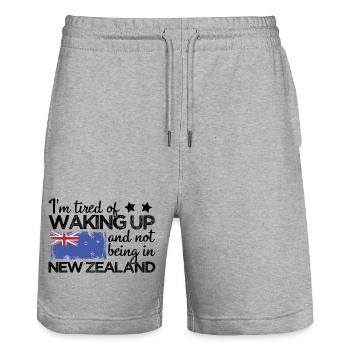 NZ I'm Tired Waking Up Not Being In New Zealand - Stanley/Stella Trainer Unisex Organic Jogging Shorts - heather grey - Front - Nik (191cm) & Marisol (170cm)
