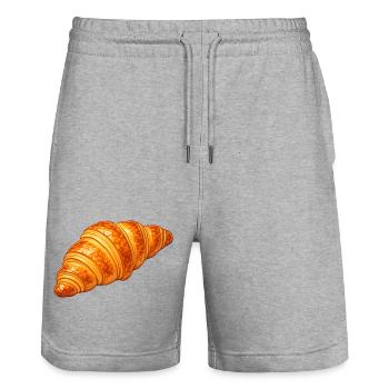 Illustration de croissant pâtisserie dorée - Short de jogging bio TRAINER Stanley/Stella unisexe - gris chiné - Devant - Nik (191cm) & Marisol (170cm)
