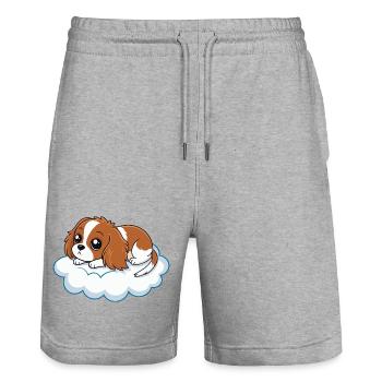 Chiot cavalier rêveur sur un nuage - Short de jogging bio TRAINER Stanley/Stella unisexe - gris chiné - Devant - Nik (191cm) & Marisol (170cm)