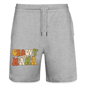 Groovy Mama Retro Flower Typography - Stanley/Stella Trainer Unisex Organic Jogging Shorts - heather grey - Front - Nik (191cm) & Marisol (170cm)
