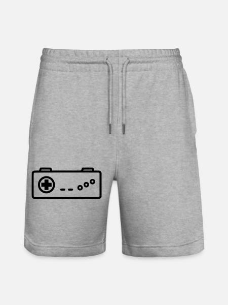 Retro Gamepad Outline Icon - Stanley/Stella Trainer Unisex Organic Jogging Shorts - heather grey