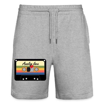 Analog Love Retro Cassette - Stanley/Stella Trainer Unisex Organic Jogging Shorts - heather grey - Front - Nik (191cm) & Marisol (170cm)