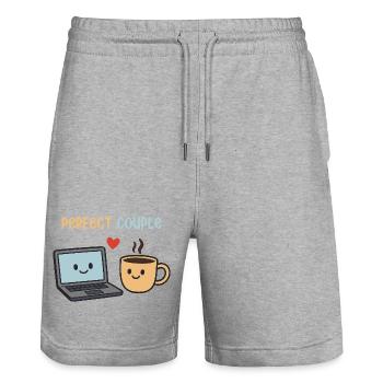 Perfect Couple Laptop And Coffee Humor Design - Stanley/Stella Trainer Unisex Organic Jogging Shorts - heather grey - Front - Nik (191cm) & Marisol (170cm)