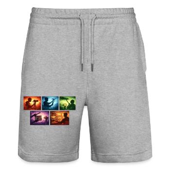 Camera Scene Film Production - Stanley/Stella Trainer Unisex Organic Jogging Shorts - heather grey - Front - Nik (191cm) & Marisol (170cm)