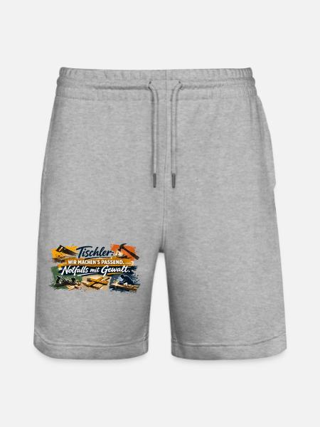 Tischler Spruch: Wir machen's passend - Stanley/Stella Unisex Bio Joggingshorts Trainer  - Grau meliert