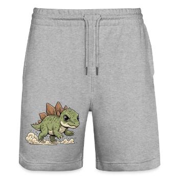 Cheerful Stegosaurus - Stanley/Stella Trainer Unisex Organic Jogging Shorts - heather grey - Front - Nik (191cm) & Marisol (170cm)
