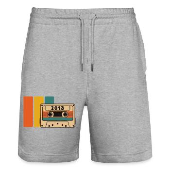 2013 Birthday 2013 Born In 2013 Birthday - Stanley/Stella Trainer Unisex Organic Jogging Shorts - heather grey - Front - Nik (191cm) & Marisol (170cm)