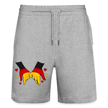 Deutschland Flagge Händehalten - Stanley/Stella Unisex Bio Joggingshorts Trainer  - Grau meliert - Vorne - Nik (191cm) & Marisol (170cm)