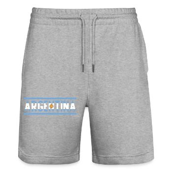 Argentina Flag Text Distressed Sun Pride Design - Stanley/Stella Unisex Bio Joggingshorts Trainer  - Grau meliert - Vorne - Nik (191cm) & Marisol (170cm)