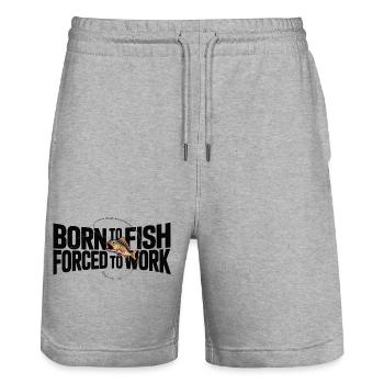 Né pour pêcher, forcé de travailler, drôle de pêcheur - Short de jogging bio TRAINER Stanley/Stella unisexe - gris chiné - Devant - Nik (191cm) & Marisol (170cm)