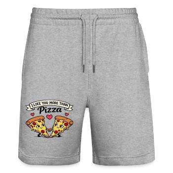Je t’aime plus que la pizza – drôle d’amour qui dit - Short de jogging bio TRAINER Stanley/Stella unisexe - gris chiné - Devant - Nik (191cm) & Marisol (170cm)