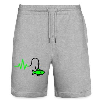 Heartbeat Fish Hook - Stanley/Stella Trainer Unisex Organic Jogging Shorts - heather grey - Front - Nik (191cm) & Marisol (170cm)