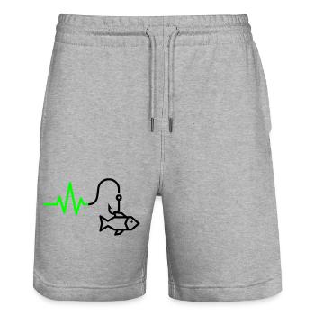 ECG Heart Rate Fish Hook Outline - Stanley/Stella Trainer Unisex Organic Jogging Shorts - heather grey - Front - Nik (191cm) & Marisol (170cm)