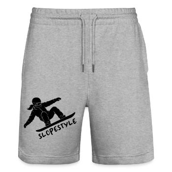 Slopestyle Snowboard Action Geschenk - Stanley/Stella Unisex Bio Joggingshorts Trainer  - Grau meliert - Vorne - Nik (191cm) & Marisol (170cm)